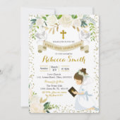 Einladung von Girl White Floral First Heilige Komm (Vorderseite)