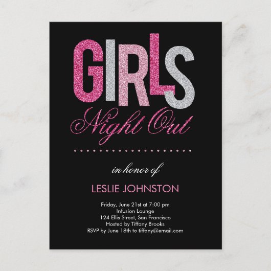 Einladung von Girls Night Out Junggeselinnen-Absch Postkarte (Vorderseite)