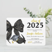 Einladung von Glamour Black/Gold Bow Graduation Pa (Stehend Vorderseite)