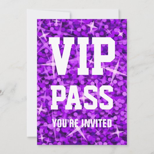 Einladung von Glitz Lila "VIP PASS" (Vorderseite)