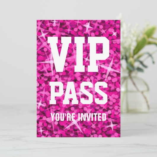 Einladung von Glitz Pink "VIP PASS" (Stehend Vorderseite)