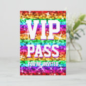 Einladung von Glitz Rainbow Strip 'VIP PASS' (Stehend Vorderseite)