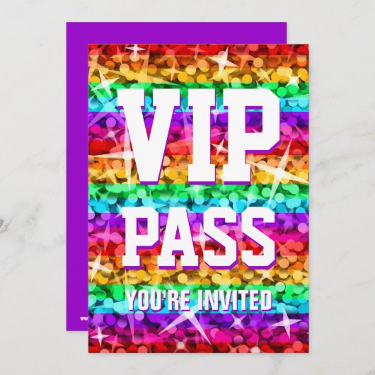 Einladung von Glitz Rainbow Strip 'VIP PASS' (Vorne/Hinten)