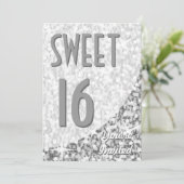 Einladung von Glitz "Silver"-Kurve "Sweet 16" (Stehend Vorderseite)