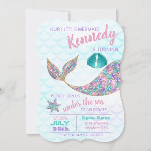Einladung von Glitzer Meerjungfrau unter dem Party (Vorderseite)