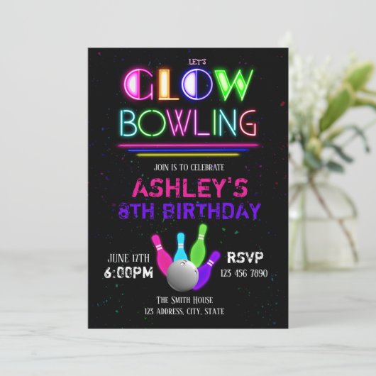 Einladung von Glow Bowling (Stehend Vorderseite)