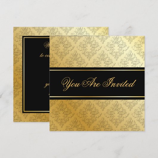 Einladung von Gold & Black Damask (Vorne/Hinten)