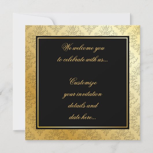 Einladung von Gold & Black Damask (Rückseite)