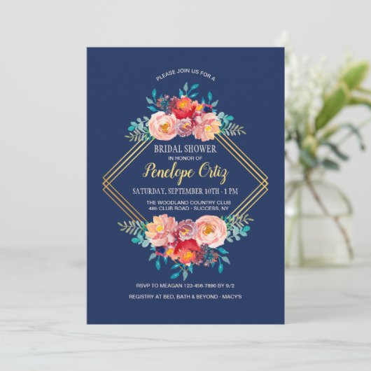 Einladung von Gold-Blumenrahmen (Stehend Vorderseite)