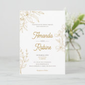 Einladung von Gold Floral Wedding (Stehend Vorderseite)