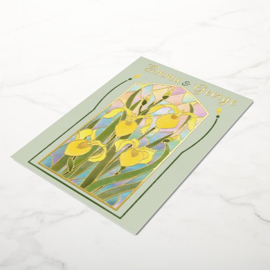 Einladung von Gold Foil Bleiglas Irises (Gedreht)