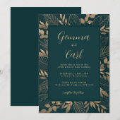 Einladung von Gold Foliage Leaf Hochzeit (Vorne/Hinten)