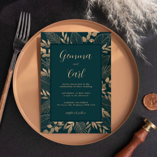 Einladung von Gold Foliage Leaf Hochzeit