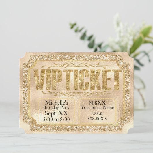 Einladung von Gold Glitzer and Diamonds (Stehend Vorderseite)