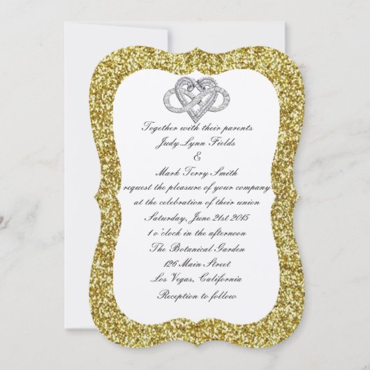 Einladung von Gold Glitzer Infinity Heart Wedding (Vorderseite)