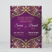 Einladung von Gold Mandala zu Lila Hochzeiten (Stehend Vorderseite)