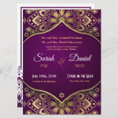 Einladung von Gold Mandala zu Lila Hochzeiten (Vorne/Hinten)