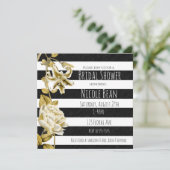 Einladung von Gold Tone Floral Black & White Strip (Stehend Vorderseite)