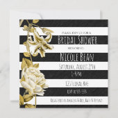 Einladung von Gold Tone Floral Black & White Strip (Vorderseite)