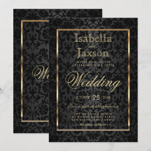 Einladung von Gold und Black Damask