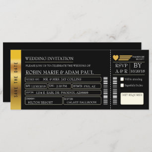 Einladung von Gold- und Black-Wedding-Tickets