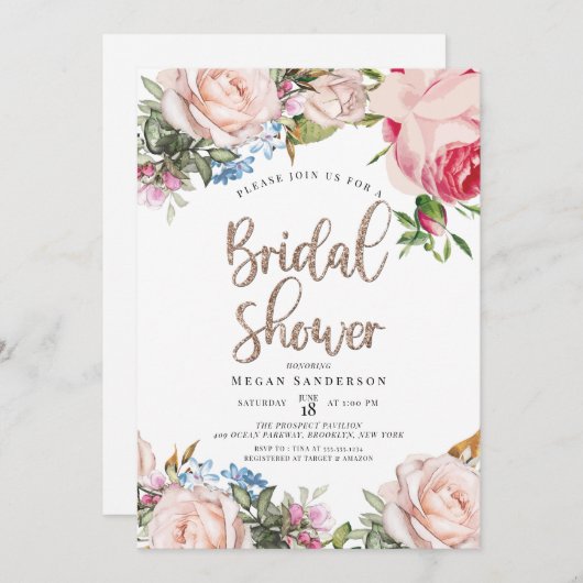 Einladung von Gold und Floral Bridal Brunch (Vorne/Hinten)