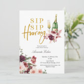 Einladung von Gold und Marsala Sip Hooray (Stehend Vorderseite)