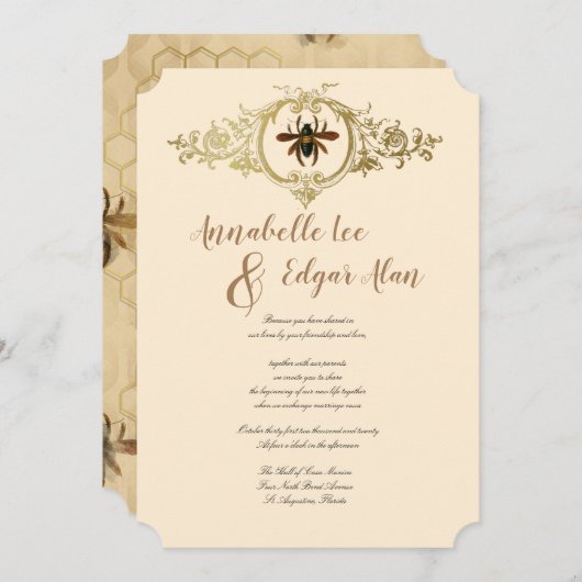 Einladung von Goldbienen und Honeycomb zu Zierzwec (Vorne/Hinten)