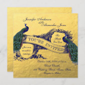Einladung von Goldfoil Peacock Hochzeit (Vorne/Hinten)