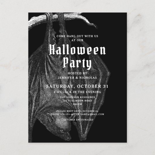 Einladung von Gothic Bats Halloween-Party Postkarte (Vorderseite)