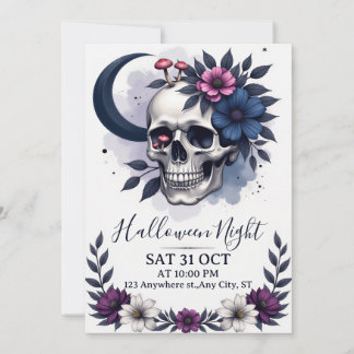 Einladung von Gothic Skull and Floral Halloween-Pa