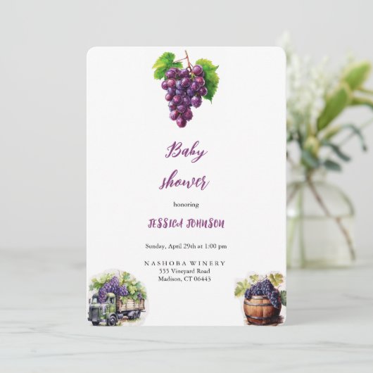 EINLADUNG VON GRAPES BABYSHOWER (Stehend Vorderseite)