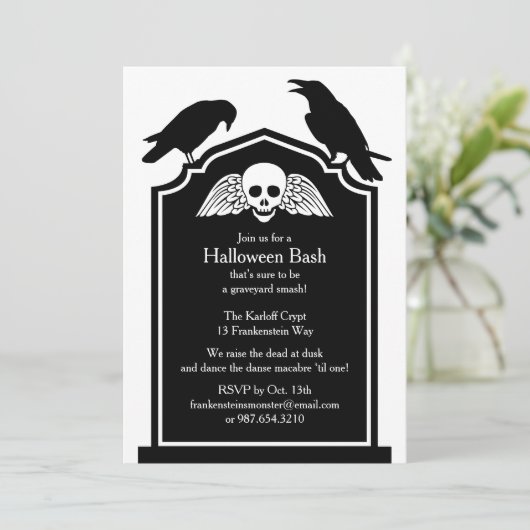 Einladung von Gravestone Halloween-Party (Stehend Vorderseite)