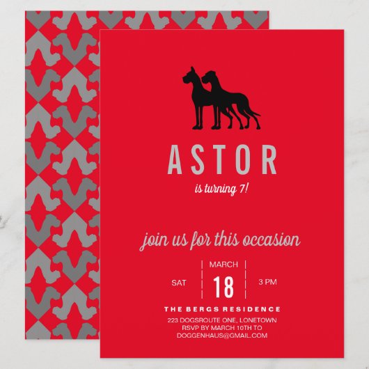 Einladung von Great Dane zum Geburtstag (Vorne/Hinten)