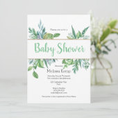 Einladung von Green and Gold Foliage Baby Shower (Stehend Vorderseite)