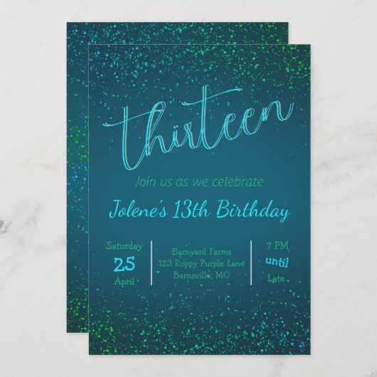 Einladung von Green Blue Sparkle (Vorne/Hinten)