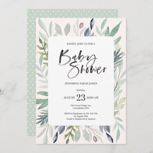 Einladung von Green Foliage Baby Shower (Vorne/Hinten)