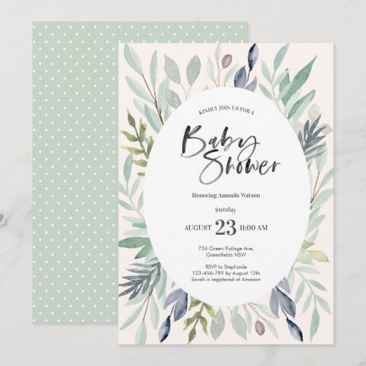 Einladung von Green Foliage Baby Shower (Vorne/Hinten)