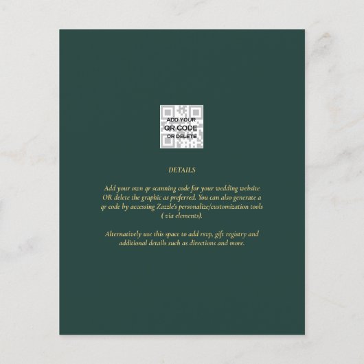 Einladung von Green Gold mit QR-Code zum Hochzeits Flyer (Hinten)