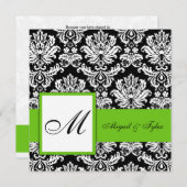Einladung von Green Wedding Monogram Damask (Vorne/Hinten)