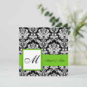 Einladung von Green Wedding Monogram Damask (Stehend Vorderseite)