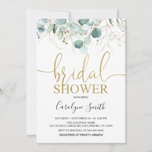 Einladung von Greenery Eucalyptus Bridal Duwer (Vorderseite)