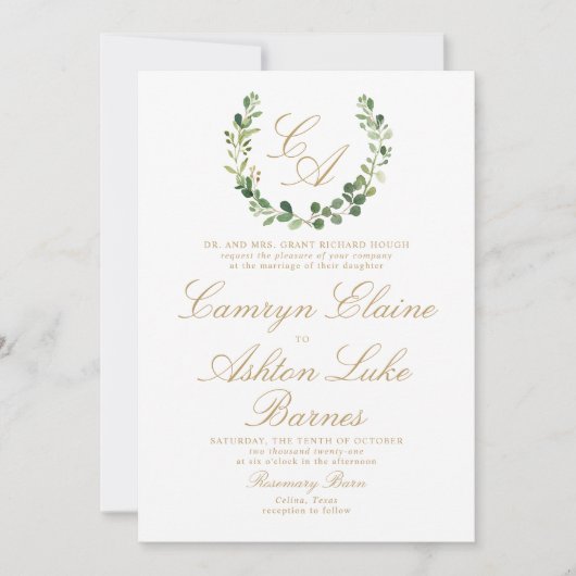 Einladung von Greenery Monogram Wedding (Vorderseite)