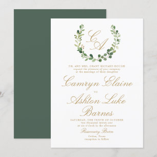 Einladung von Greenery Monogram Wedding