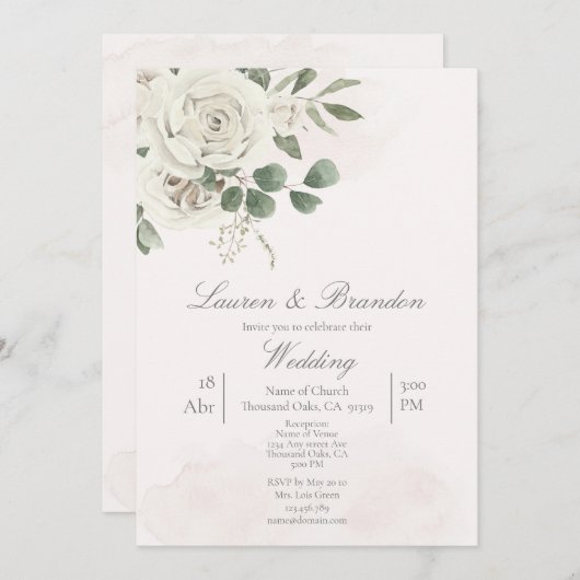 Einladung von Greenery Wedding (Vorne/Hinten)