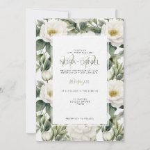 Einladung von Greenery White Floral Wedding