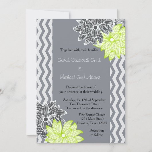 Einladung von Grey Lime Green Zickzack Floral Wedd (Vorderseite)