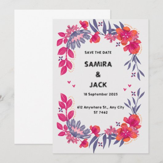 Einladung von Grey Red Floral (Vorne/Hinten)