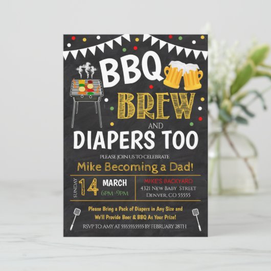 Einladung von Grillen and Beer Baby Shower (Stehend Vorderseite)