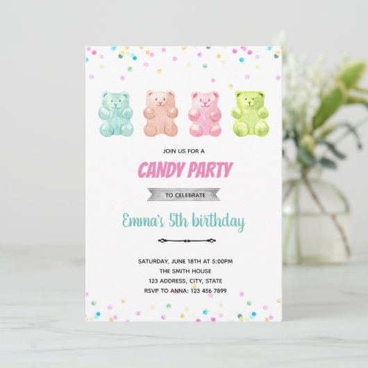 Einladung von Gummy Bärenkuchen (Stehend Vorderseite)